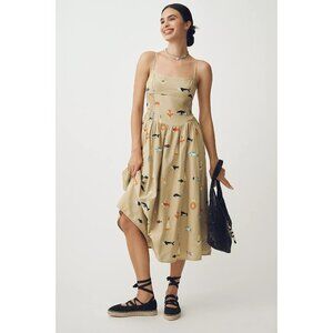 Maeve Sleeveless Square-Neck Drop-Waist Midi Dress Fish Embroidered 3X